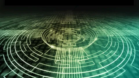 Abstract Mining Bitcoin Cryptocurrency icon symbol technology network digital Stock Footage 91821947