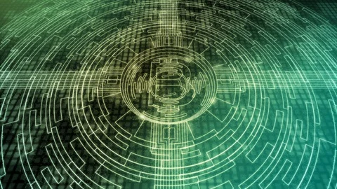 Abstract Mining Bitcoin Cryptocurrency icon symbol technology network digital Stock Footage 91823368