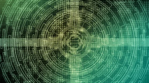 Abstract Mining Bitcoin Cryptocurrency icon symbol technology network digital Stock Footage 91823537