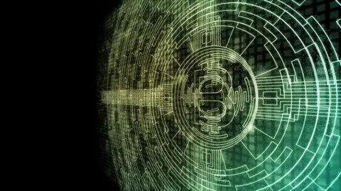 Abstract Mining Bitcoin Cryptocurrency icon symbol technology network digital Stock Footage 91841402