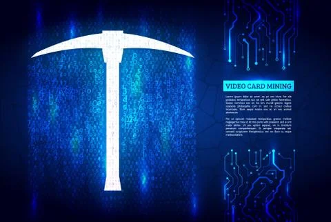 Abstract mining concept with pickaxe and computer code Stock Illustration