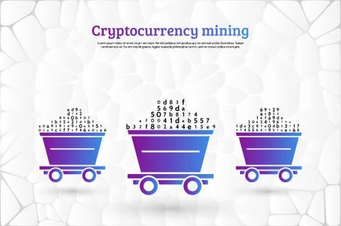 Abstract mining concept with trolleys, computer code and stones. Stock Illustration