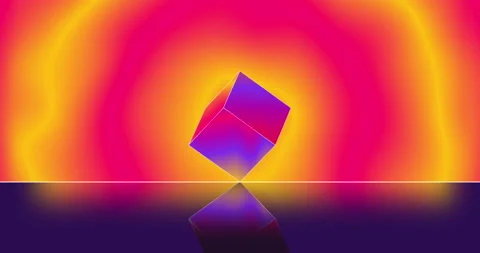 Abstract mirror cube with gradient faces rotating on a mirror pink and yellow Stock Footage 200945922