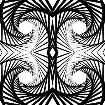 Abstract mirrored vortex background, pattern. Spirally monochrome graphic. Stock Illustration