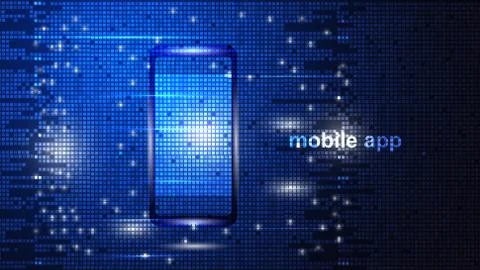 Abstract mobile phone on a background of luminous pixels. EPS 10. Stock Illustration