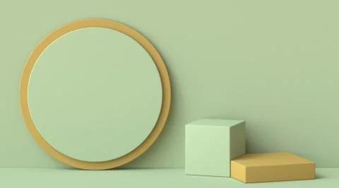 Abstract mock up circle frame and two cube objects 3D Stock Illustration