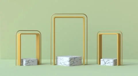 Abstract mock up podium with three marble square pedestals 3D Stock Illustration