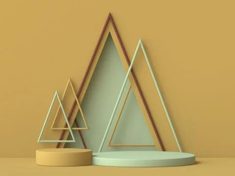 Abstract mock up podium with triangle shaped frames 3D Stock-Illustration