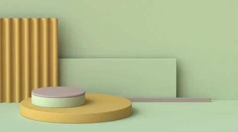 Abstract mock up with stripped rectangle and asymmetric podium 3D Illustrazione stock