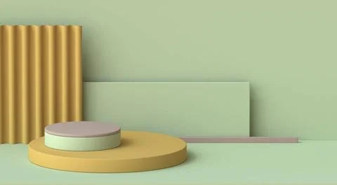 Abstract mock up with stripped rectangle and asymmetric podium 3D Abstract... Stock Photos