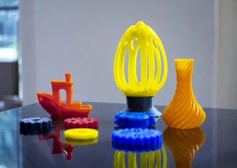 Abstract models printed by 3d printer close-up. Foto stock