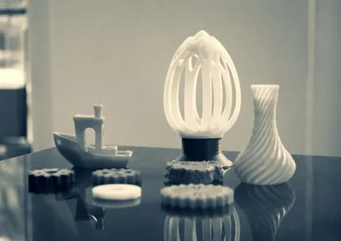 Abstract models printed by 3d printer close-up. Stock Photos