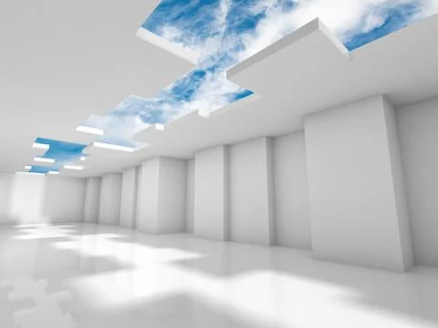 Abstract modern 3d interior design with sky Stock Illustration