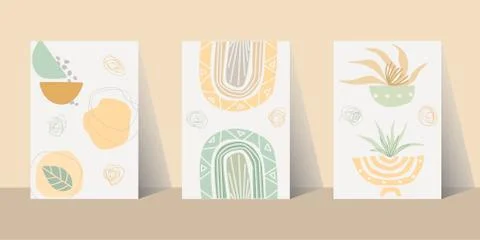 Abstract modern aesthetic backgrounds. Boho style wall decor. Stock Illustration