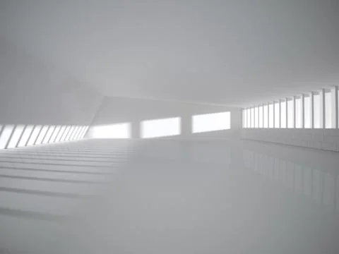Abstract modern architecture background, empty white open space interior. 3D  Stock Illustration