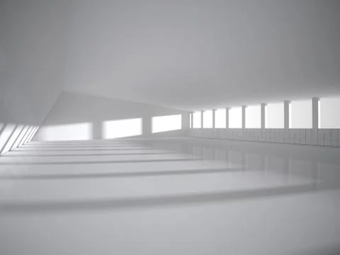 Abstract modern architecture background, empty white open space interior. 3D  Stock Illustration