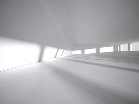 Abstract modern architecture background, empty white open space interior. 3D  Illustrazione stock
