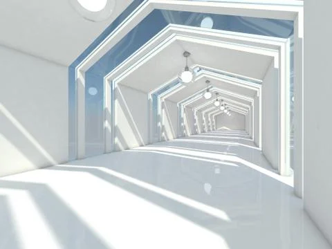 Abstract modern architecture background, empty white open space interior. 3D  Stock Illustration