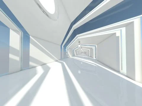 Abstract modern architecture background, empty white open space interior. 3D  Illustrazione stock