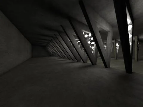 Abstract modern architecture background, empty open space interior. 3D render Illustrazione stock