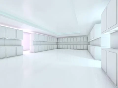 Abstract modern architecture background, empty open space interior. 3D Stock Illustration