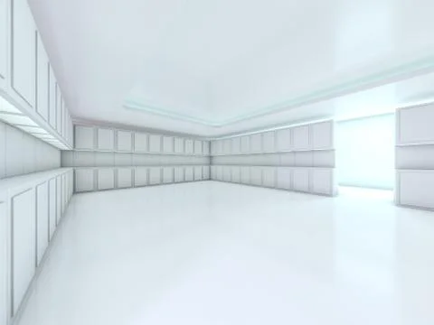 Abstract modern architecture background, empty open space interior. 3D Stock Illustration
