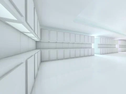 Abstract modern architecture background, empty open space interior. 3D Stock Illustration