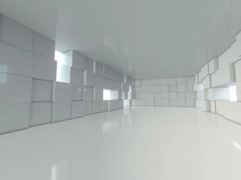Abstract modern architecture background, empty open space interior. 3D Stock Illustration