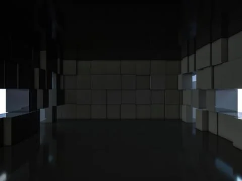 Abstract modern architecture background, empty open space interior. 3D Stock Illustration