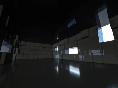 Abstract modern architecture background, empty open space interior. 3D Stock Illustration