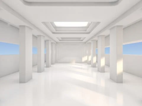 Abstract modern architecture background, empty open space interior. 3D Stock Illustration