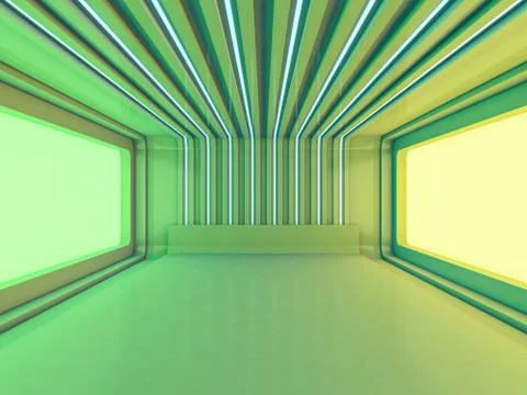 Abstract modern architecture background, empty open space interior. 3D Stock Illustration