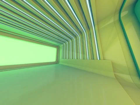Abstract modern architecture background, empty open space interior. 3D Stock Illustration