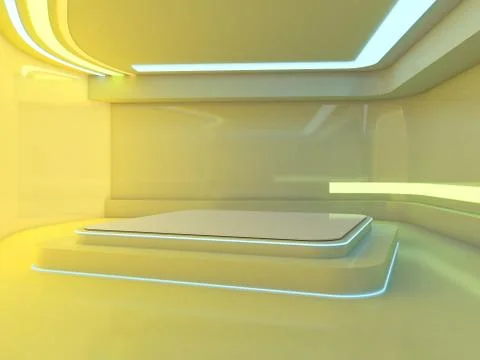 Abstract modern architecture background, empty open space interior. 3D Stock Illustration