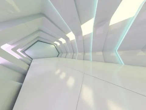 Abstract modern architecture background, empty open space interior. 3D Stock Illustration