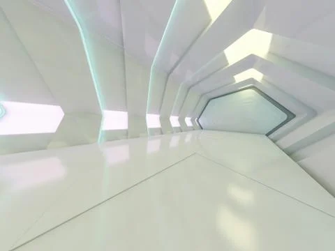 Abstract modern architecture background, empty open space interior. 3D Stock Illustration