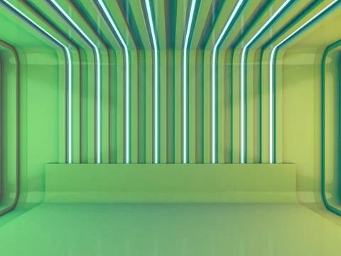 Abstract modern architecture background, empty open space interior. 3D Stock Illustration