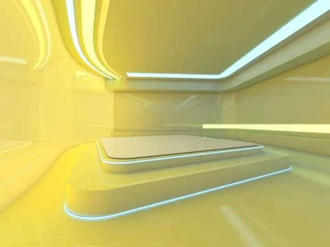 Abstract modern architecture background, empty open space interior. 3D Stock Illustration