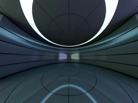 Abstract modern architecture background, empty open space interior. 3D Illustrazione stock