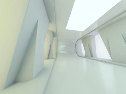 Abstract modern architecture background, empty open space interior. 3D Stock Illustration