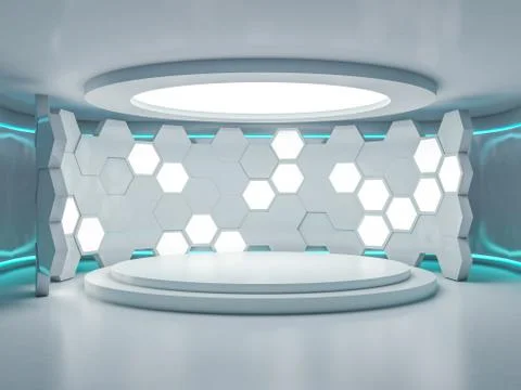 Abstract modern architecture background, empty open space interior. 3D Illustrazione stock