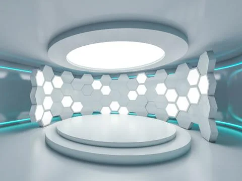 Abstract modern architecture background, empty open space interior. 3D Stock Illustration