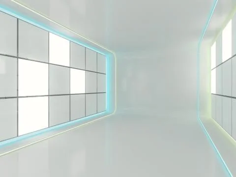 Abstract modern architecture background, empty open space interior. 3D Stock Illustration