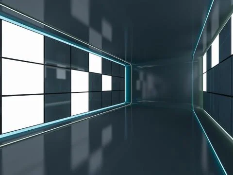 Abstract modern architecture background, empty open space interior. 3D Stock Illustration