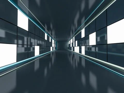 Abstract modern architecture background, empty open space interior. 3D Stock Illustration
