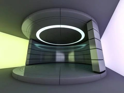 Abstract modern architecture background, empty open space interior. 3D Stock Illustration