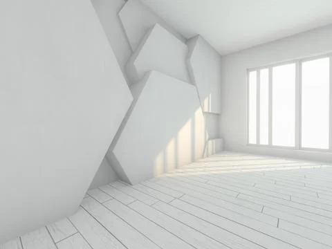 Abstract modern architecture background, empty open space interior. 3D Stock Illustration
