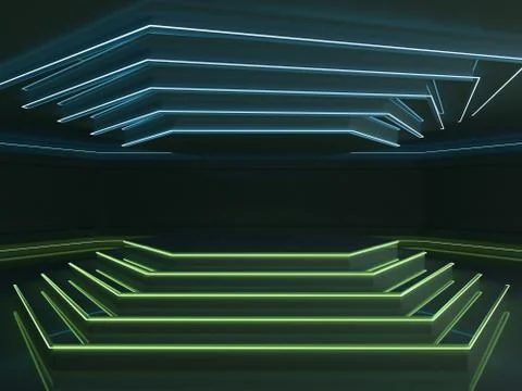 Abstract modern architecture background, empty open space interior. 3D Stock Illustration