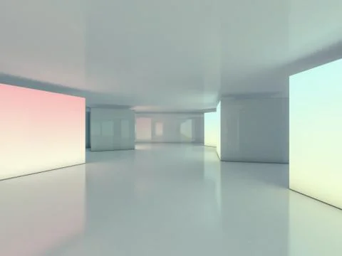 Abstract modern architecture background, empty open space interior. 3D Stock Illustration