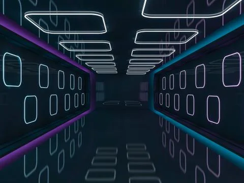 Abstract modern architecture background, empty open space interior. 3D Stock Illustration